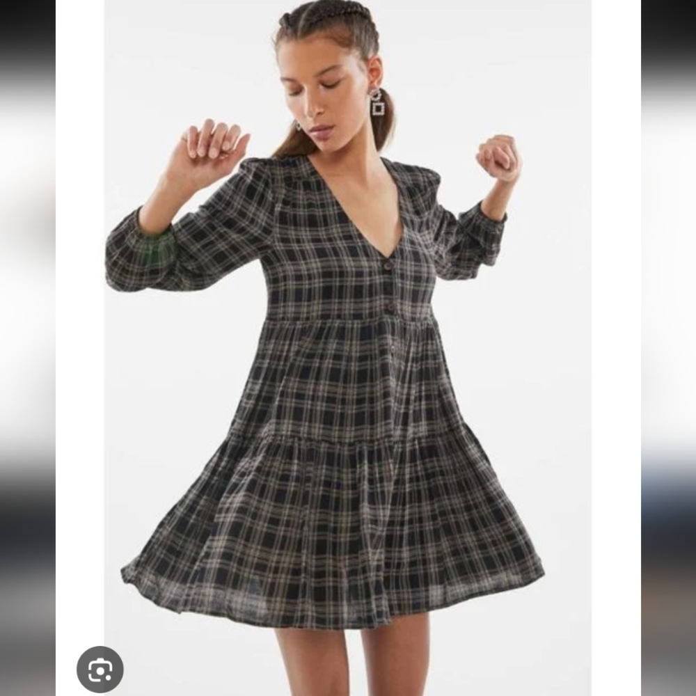 230-Urban Outfitters Plaid Button-Down Midi Dress‎